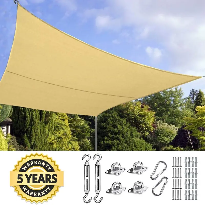 Quictent Sand-Colored 24 ft x 24 ft HDPE Shade Sail — 185 GSM UV-Resistant Fabric