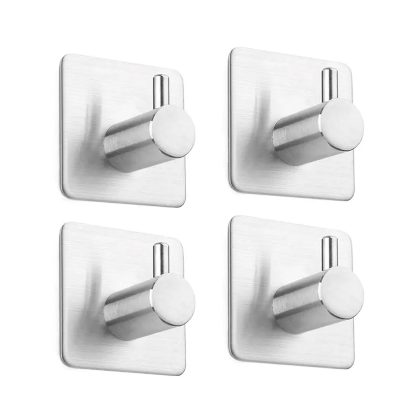 Self-Adhesive Stainless Steel Hooks – 4-Pack for Towels, Hats & Robes