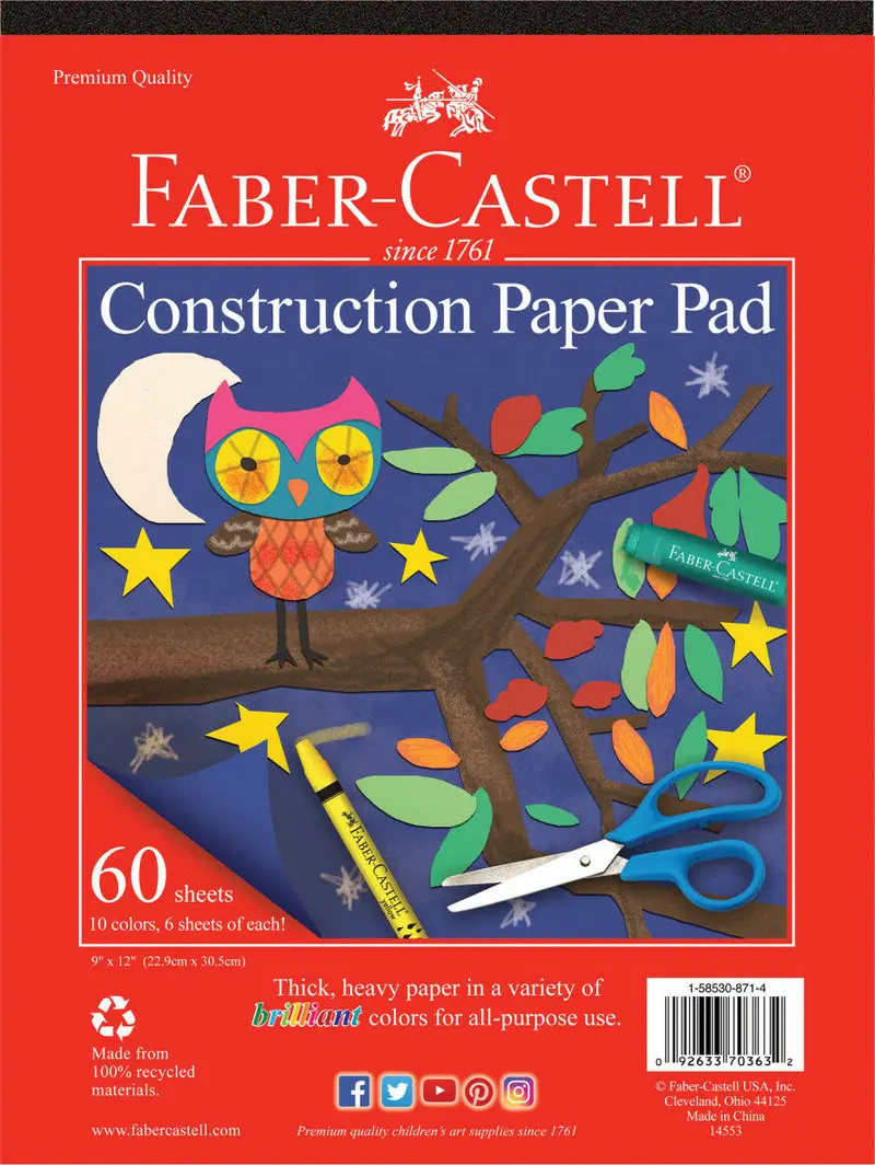 Standard-Sized Construction Paper Pad – 9″ x 12″