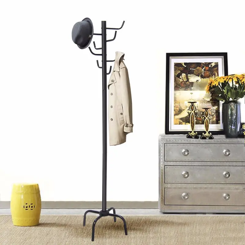 Sturdy Metal Floor Rack with Eight Powder-Coated Hooks