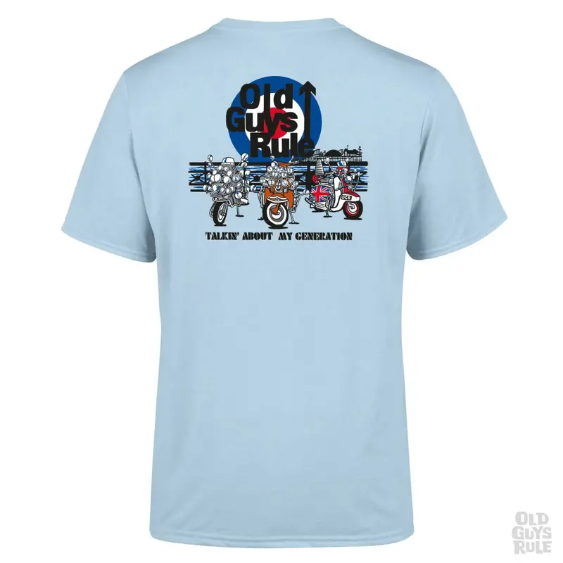 ‘Talkin’ ‘Bout My Generation’ Brighton Pier Graphic T-Shirt in Sky Blue – Old Guys Rule