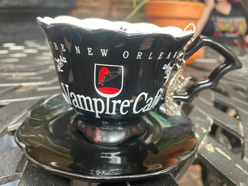 Vampire-Themed Ceramic Tea Cup & Saucer – Illustrated Cafe Collectible