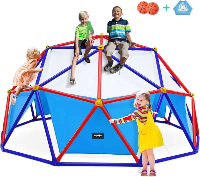 Zupapa 10FT Geometric Climbing Dome with Canopy & Basketball Net – Upgraded 800 LB Capacity Outdoor Play Structure for 1–6 Children