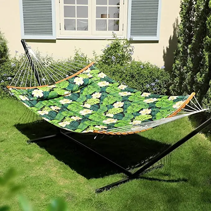 Zupapa 12-Foot Steel Hammock Stand with Rope Spreader Bars – 450 lb Capacity Outdoor Patio Hammock Combo with Quilted Pad & Pillow