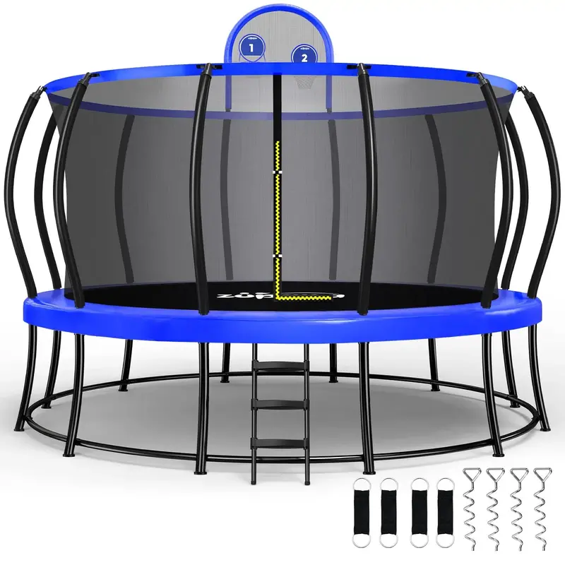 Zupapa 12FT Heavy-Duty Double-Frame Trampoline – 1800 LB Weight Limit, No-Gap Construction & Curved Poles with Safety Enclosure