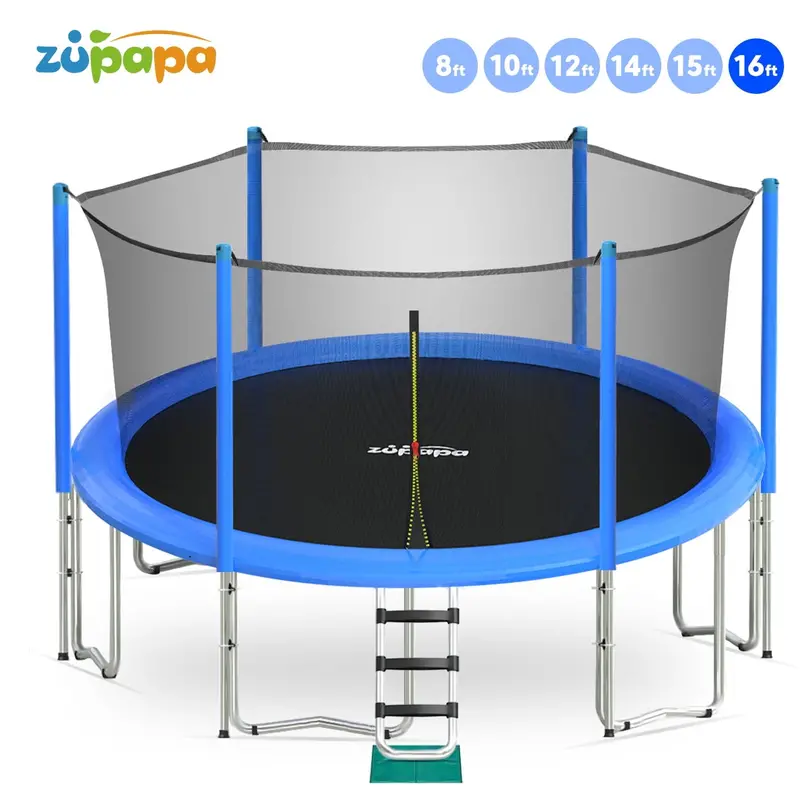 Zupapa 16/15/14/12/10/8FT Kids Trampoline – Blue Safety-Enclosed Backyard Model
