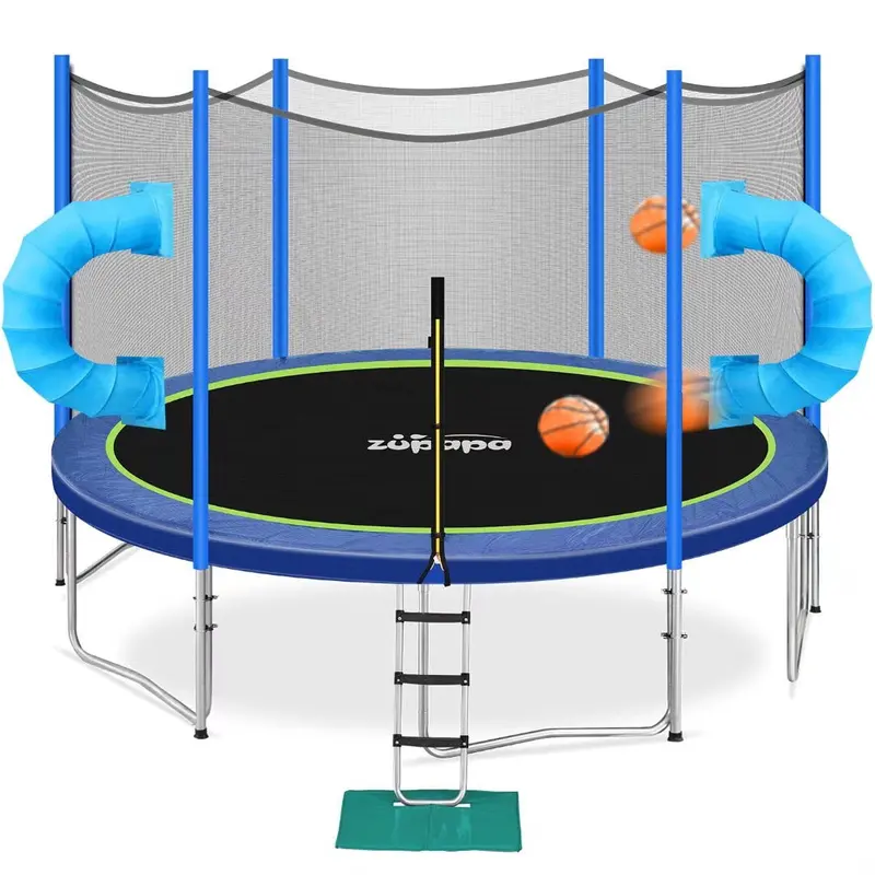 Zupapa 2023 Basketball Tunnel Trampoline – 15/14/12FT with Enclosed Net & Full Accessories