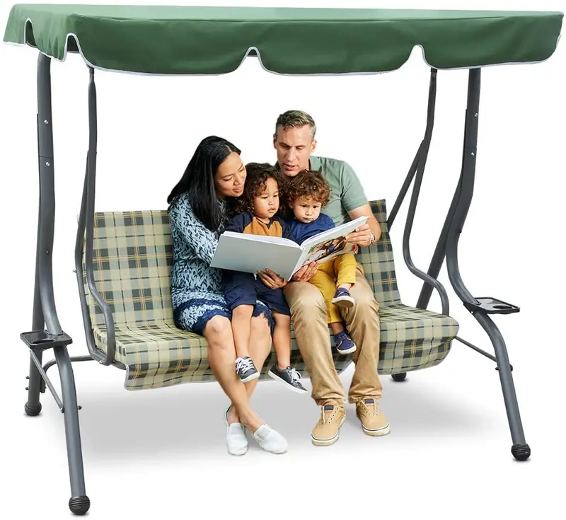 Zupapa 3-Person Steel Canopy Porch Swing with Matching Stand
