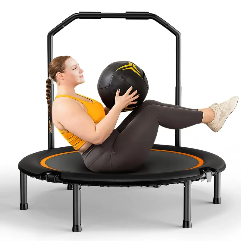 Zupapa 48 in Foldable Rebounder – 550 lb Capacity, Quiet Bungee System, Adjustable Handle, Home & Gym Fitness Trampoline