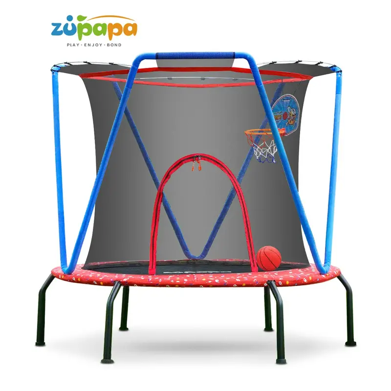 Zupapa 55-/60-Inch Upgraded Toddler Trampoline — Includes Basketball Hoop, Safety Enclosure, 220-LB Weight Limit (Ages 3–10)