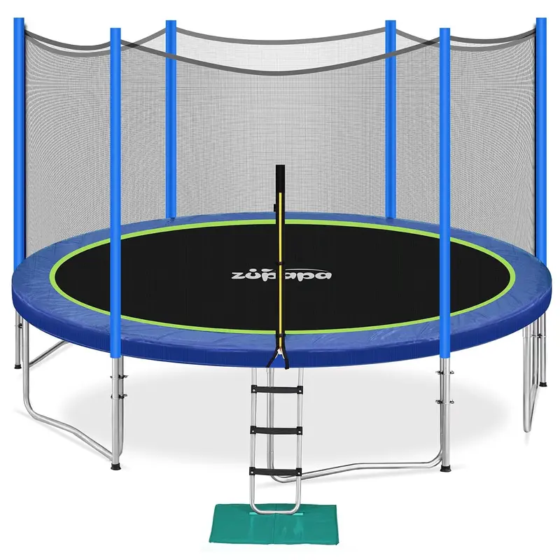 Zupapa 8–15 ft Outdoor Trampoline with Safety Enclosure – 425 lb Capacity, ASTM-Compliant Backyard Jumping Mat for Kids & Families