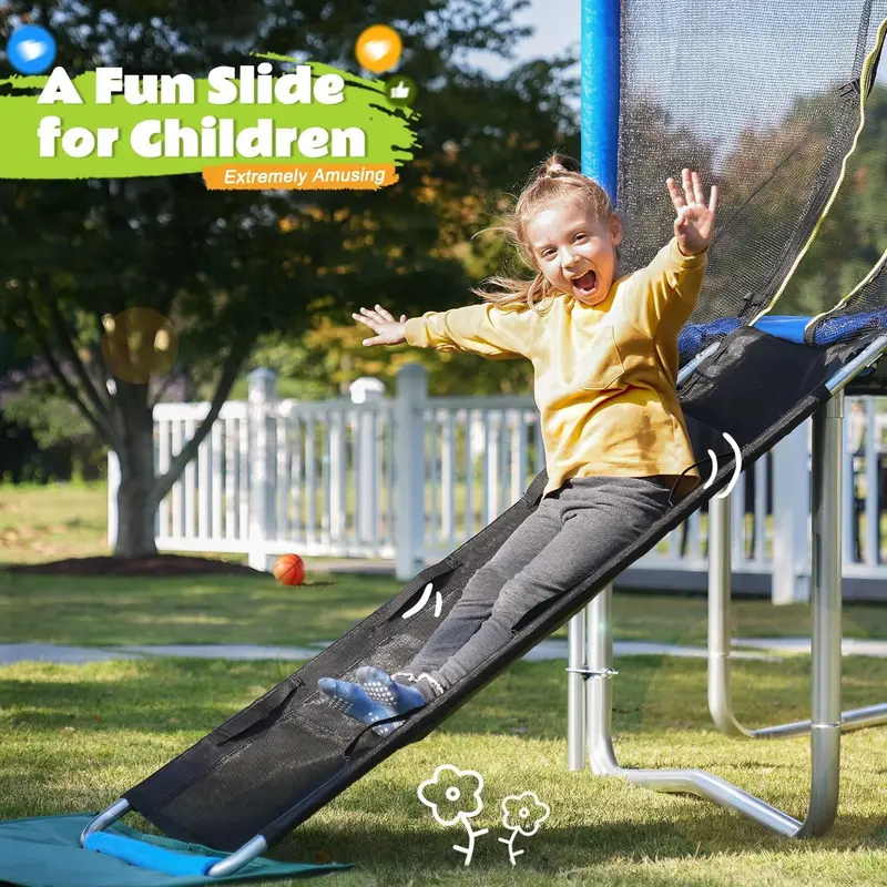 Zupapa All-in-One Trampoline – 10–16 FT Options with Basketball Hoop, Slide & Safety Net (1500 lb Capacity)