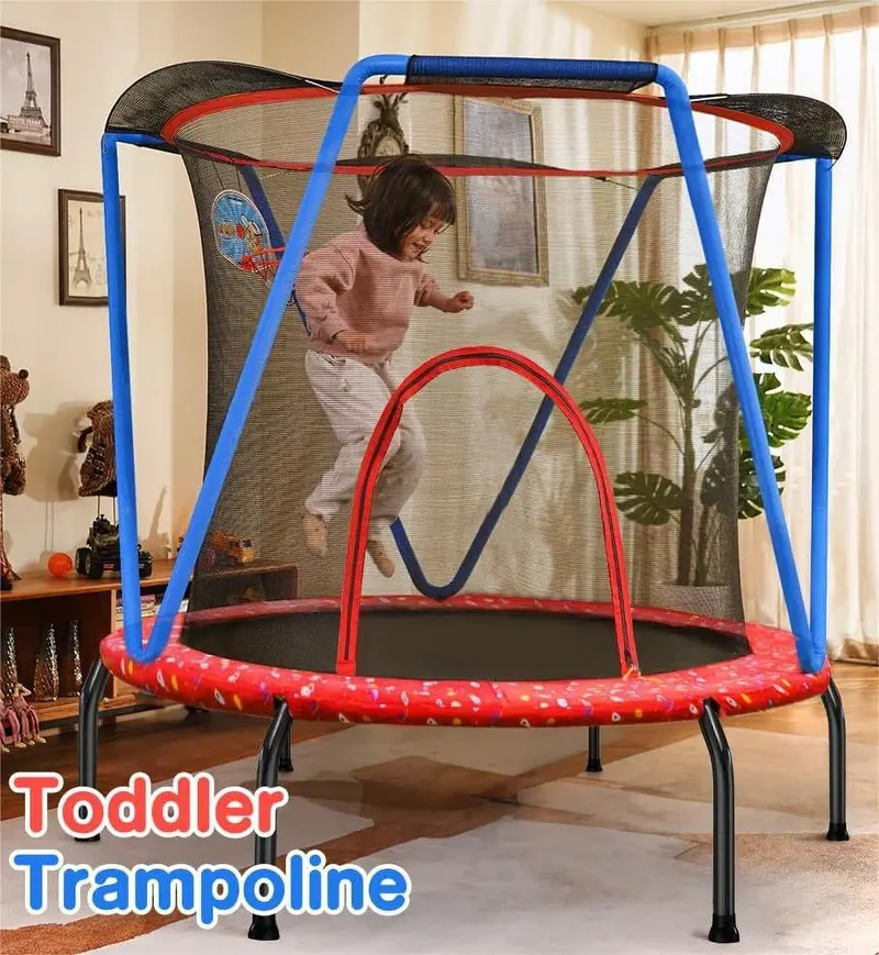 Zupapa Compact Kids’ Trampoline – No-Gap Design with Basketball Hoop, Ideal for Toddlers and Children (54″ / 66″)