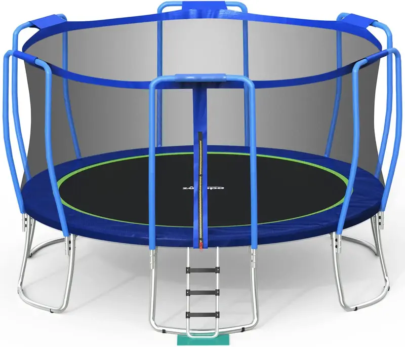 Zupapa Gap-Free Trampoline – Durable 10FT–16FT Backyard Model for Children & Adults, 425LBS Rated, Featuring Integrated Net & Non-Slip Step Ladder