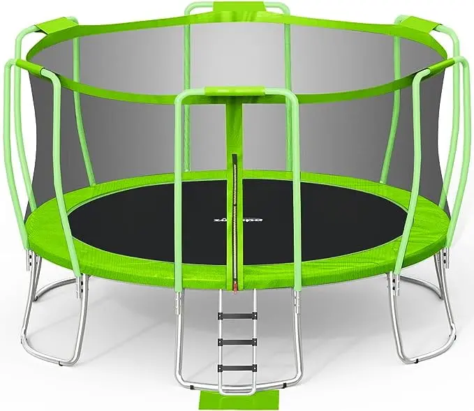 Zupapa No-Gap 14–16 ft Green Outdoor Trampoline – Enclosed, 425 lb Capacity, ASTM-Approved Family Trampoline