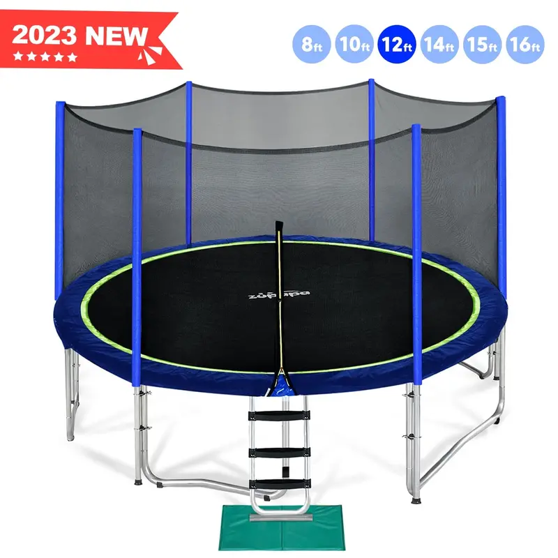 Zupapa No-Gap Family Trampoline – 16/15/14/12/10/8FT with Enclosure, Ladder & 425 lb Rating