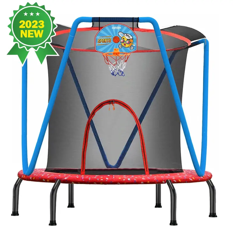 Zupapa No-Gap Mini Trampoline for Kids Ages 2–8 – 54″ & 66″ Options with Integrated Basketball Hoop