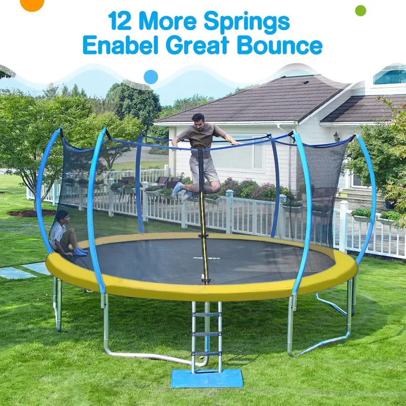 Zupapa No-Gap Trampoline – 12–15 FT Sizes with Enclosure Net & 425 lb Weight Limit for Safe Backyard Play