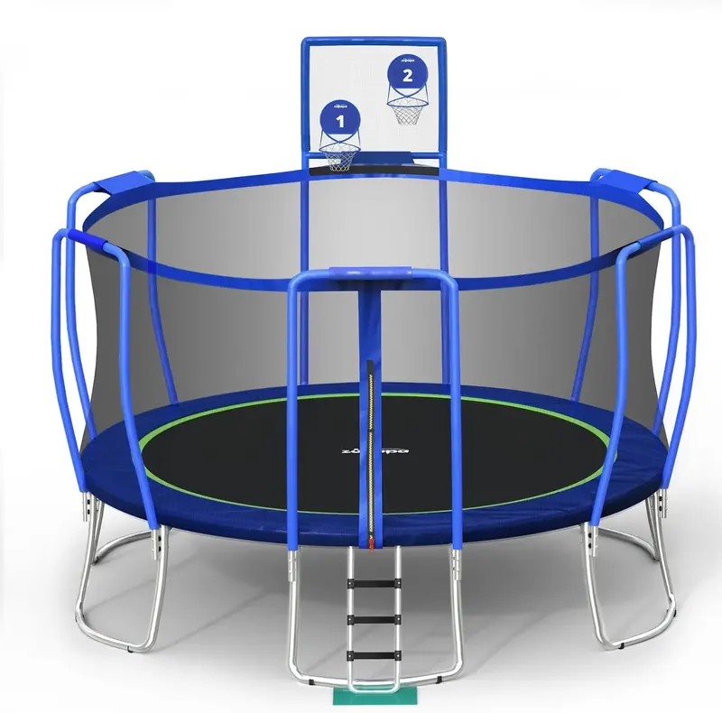 Zupapa No-Gap Trampoline with Basketball Hoop – 14–16 ft Sizes, Enclosed Net, 425 lb Capacity for Active Play