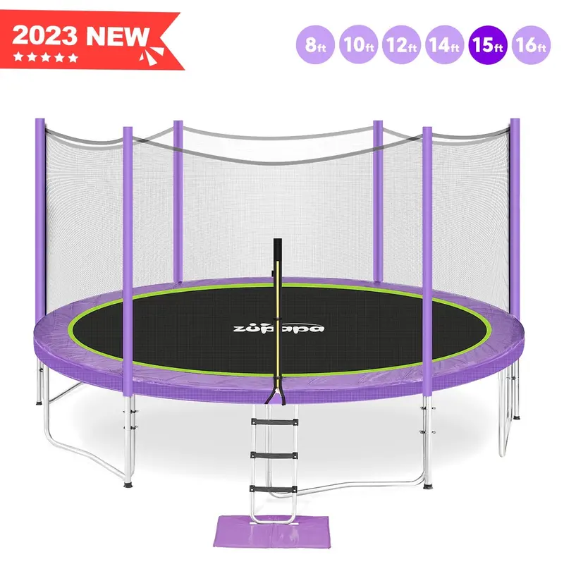 Zupapa Purple 10–16FT Heavy-Duty Trampoline – 425LB Capacity, Enclosed Safety Net & Non-Slip Ladder for Kids & Adults