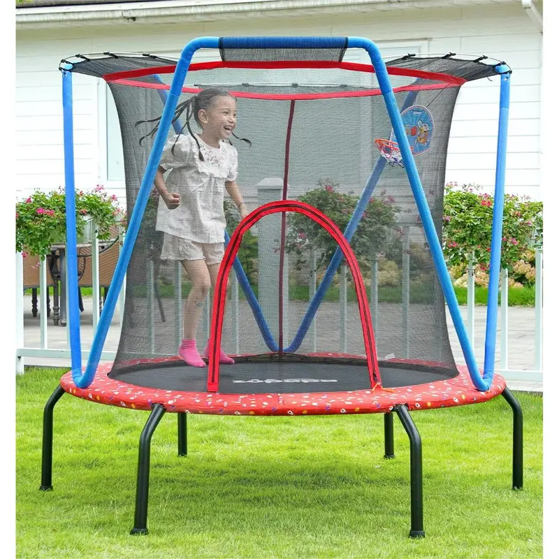 Zupapa Quiet Indoor Mini Trampoline for Kids — 54-/66-Inch Toddler Trampoline with Basketball Hoop, Ages 2–10