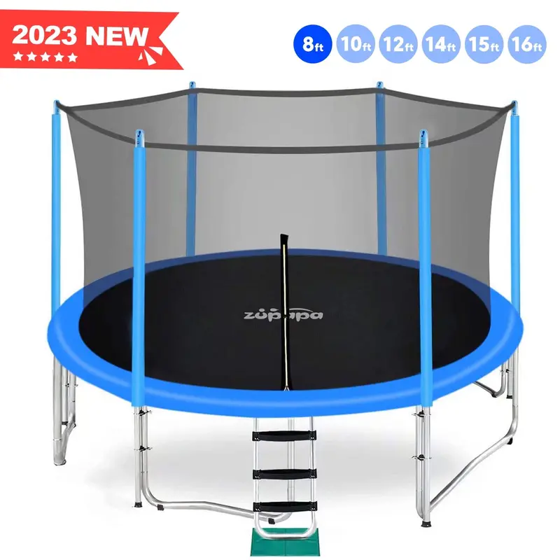 Zupapa Round Kids Trampoline – 8 to 16 FT Sizes, 425 lb Weight Limit, Enclosed Backyard Bouncer with Safety Net